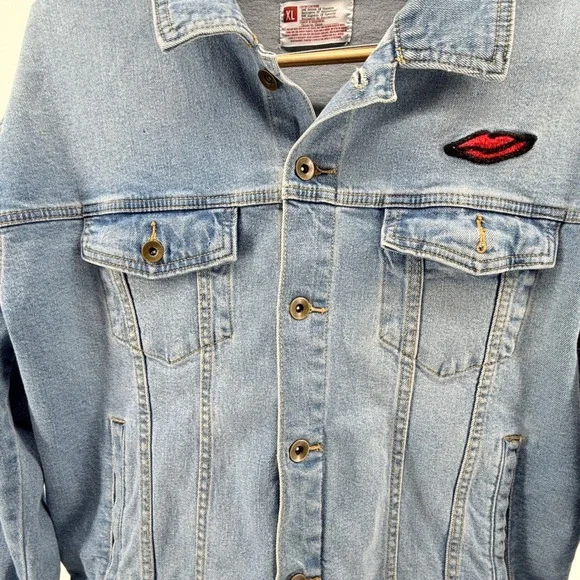 New York 1969 Stonewall Denim Jacket Lips Patch Light Wash XL - Picture 3 of 8